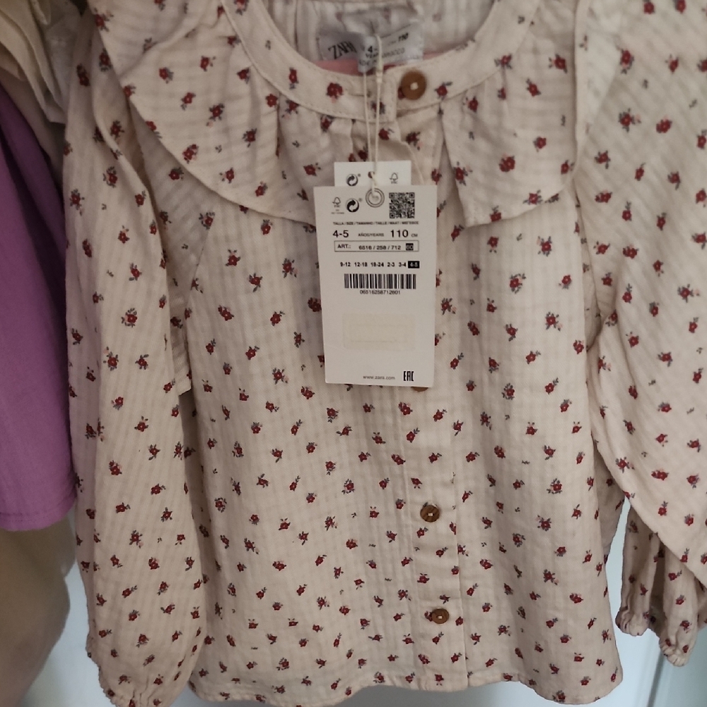 Zara Kids Cream Blouse with Red Floral Design